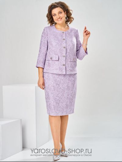 Модель: 2449.Женский 2-ух предметный комплект, состоящий из жакета и юбки в фиолетовом цвете