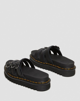 DR. MARTENS BLAIRE FLOWER BUCKLE LEATHER SLIDE