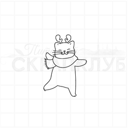 штамп котик в шарфике с оленьими рожками