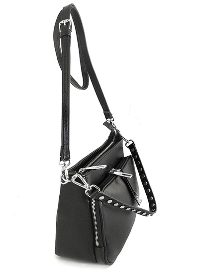 (АРТИКУЛ: 9724/32) СУМКА ЖЕНСКАЯ НЕБОЛЬШАЯ, НАТУРАЛЬНАЯ КОЖА, С ДВУМЯ НАРУЖНЫМИ КАРМАНАМИ, ЧЕРНАЯ, РЕМЕНЬ ЧЕРЕЗ ПЛЕЧО