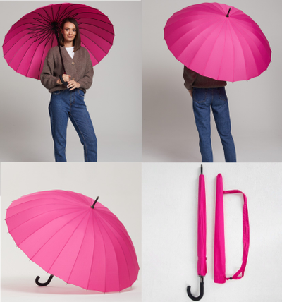 Зонт-трость 24 спицы однотонный, купол 115см, Цвет: Розовый, Фиолетовый, Бордовый, Коричневый