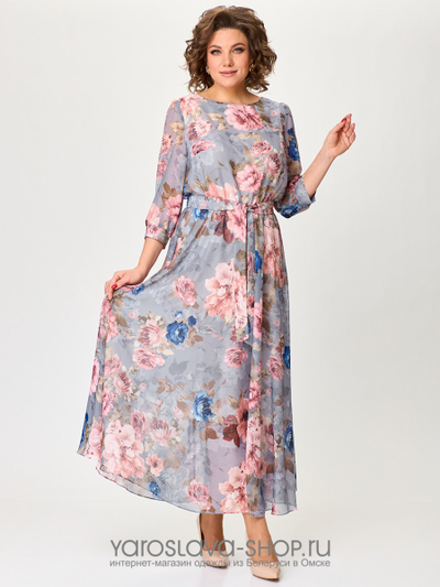 Элегантное шифоновое платье в розовом цвете с цветочным принтом