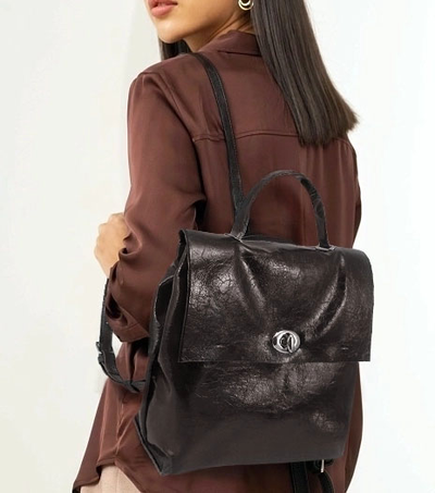 (АРТИКУЛ: 9746/23) ЖЕНСКИЙ РЮКЗАК, СРЕДНЕГО РАЗМЕРА, НАТУРАЛЬНАЯ КОЖА "МЯТЫЙ ЛАК", ТЕМНО-КОРИЧНЕВЫЙ