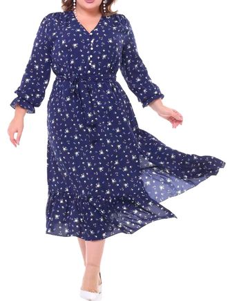 Элегантное платье-рубашка  Арт. 18121-7422 (Цвет синий) Размеры 50-64