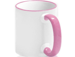 Кружка цветная ручка  и кайма "Розовая", с фотопечатью