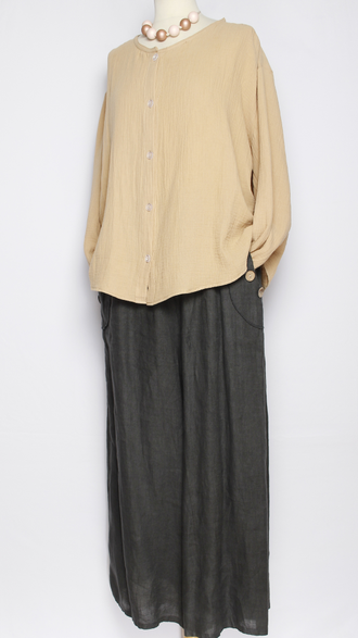 Рубашка Бохо "Муслин без ворота" бежевая, чёрная р.50-60