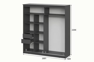 Шкаф-купе №25 (2,0) Блэк ЛАЙТ (Графит серый/Лакобель/Черный матовый), ш2001хв2200хг600
