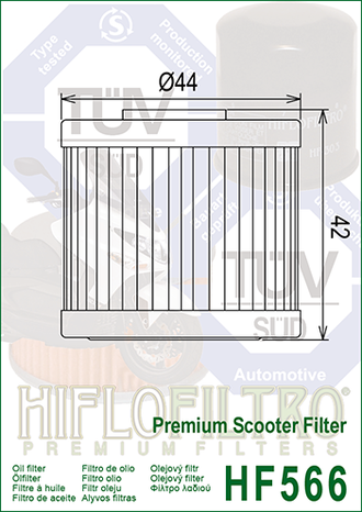 Масляный фильтр HIFLO FILTRO HF566 для Kawasaki (52010-Y001) // Kymco (1541A-LEA7-E00)