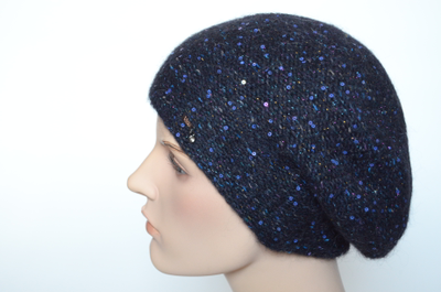 Синий меланжевый берет с пайетками Vizio Италия 6926 ( 8023)