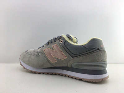 New Balance 574 (серо-розовые, замша) Зимние с мехом
