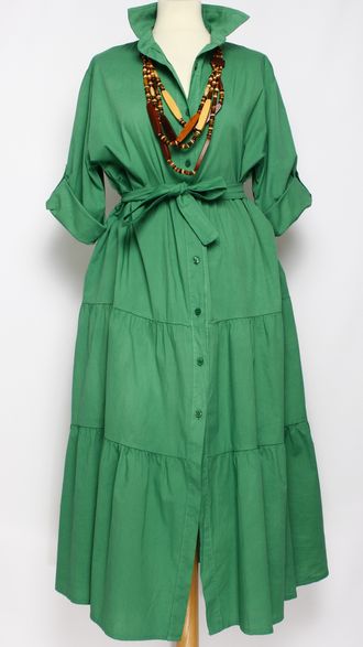 Платье - рубашка "ЯРУСЫ" зелёное р.48-52