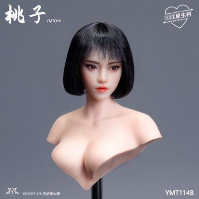 Женская голова (скульпт) с черным каре и подвижными глазами - 1/6 scale Asian female head sculpt with movable eyes Taozi (YMT114A) - YMTOYS