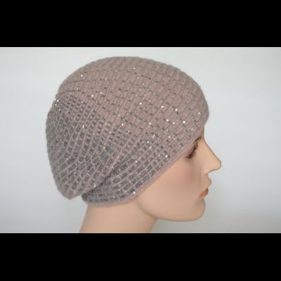 Vizio 6937 берет Италия вязаный розово - серый с пайетками