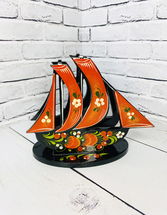 Салфетница Кораблик 115*145 мм с росписью Хохлома