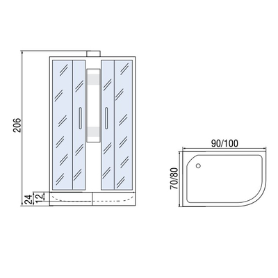 Душевая кабина Мономах Б/К 90/70/24 МЗ L без крыши размеры