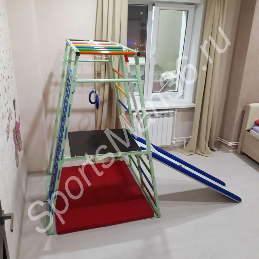 ДСК РАННЕГО РАЗВИТИЯ PLASTEP ТЕРЕМОК 170 С ПЛОЩАДКОЙ МЕТАЛЛ. Цвет: фисташковый+цветные перекладины 