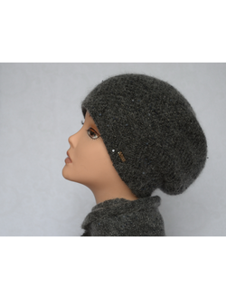 Темно - серый вязаный берет с пайетками и шарф Vizio Италия 6161 фото