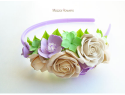 Ободок "Кремово-сиреневый"