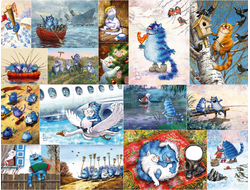 Набор открыток "Синие котики"