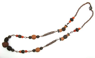 "Тёплый свет". Длинные бусы в этническом стиле с авторской керамикой