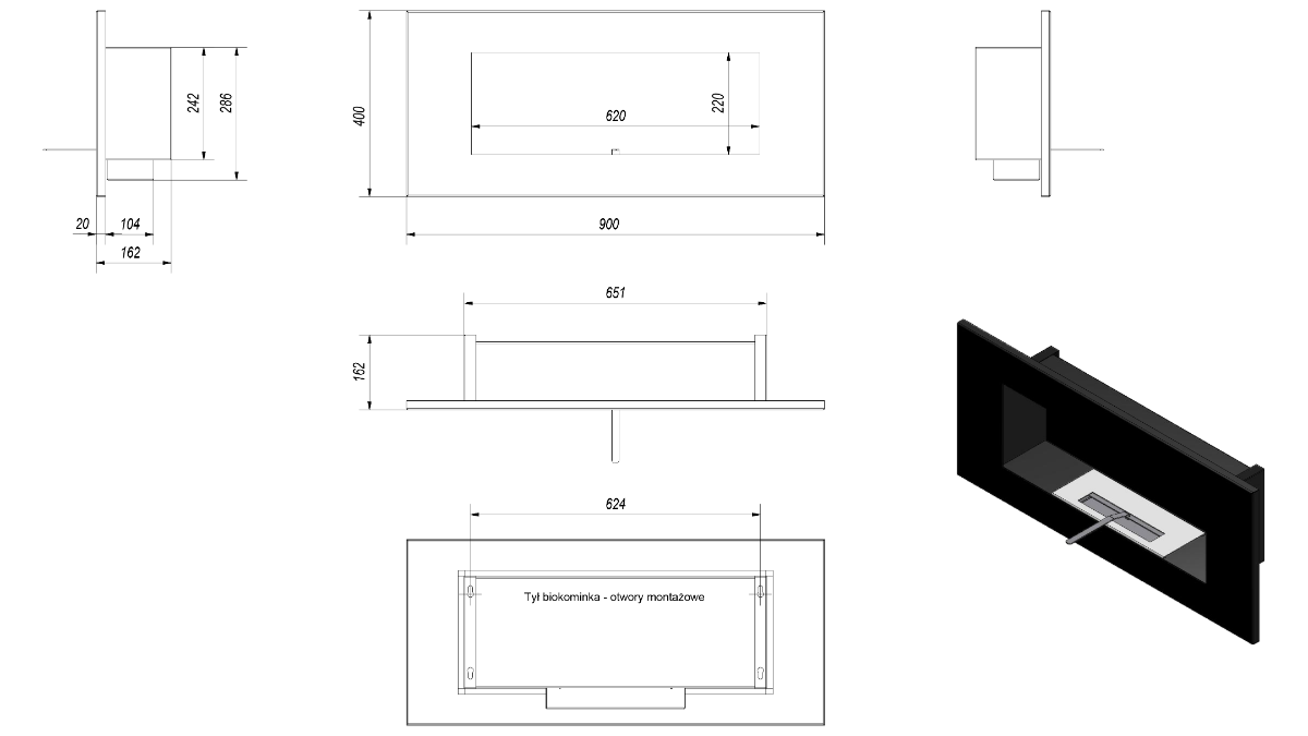 Размеры биокамина Kratki Delta 2 Horizontal