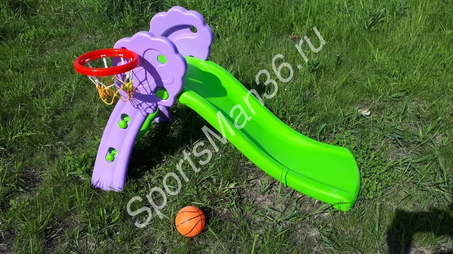 ДЕТСКАЯ ГОРКА "ДУБОК" PS-0291: пластиковая горка, лесенка, баскетбольное кольцо, мячик
