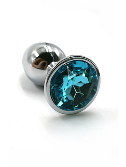 Серебряная анальная пробка с голубым кристаллом (Small)