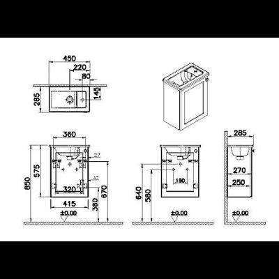 Модуль с квадратной раковиной, Vitra Root Classic, 45 см, с дверцей, матовый белый, левосторонний, 68603