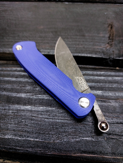 Фрикционный складной нож Микрос сталь К110 BlackWash, рукоять G10, цвет синий