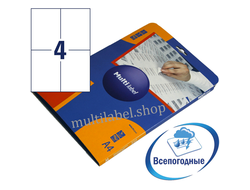 Этикетки А4 всепогодные MultiLabel, белый полиэстер, 105x148мм, 4шт/л, 20л, 22105148