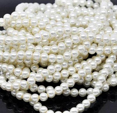 Бусины стеклянные под жемчуг 4 мм на нити, цвет молочный