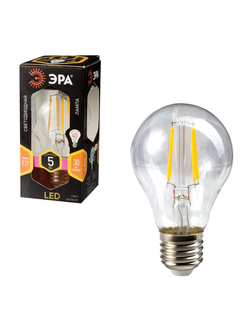 Лампа светодиодная ЭРА, 5 (40) Вт, цоколь E27, грушевидная, теплый белый свет, 30000 ч., F-LED А60-5w-827-E27