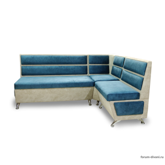 Кухонный Угловой диван "ФОРУМ-1МС", Синий/Слоновая кость, Правый