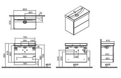 Шкаф Vitra Metropole Pure с раковиной, c 2 ящиками, с подсветкой в верхнем ящике, 80 см, цвет глянцевый белый, 67332