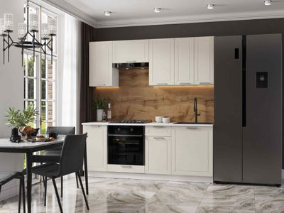 Кухня Альфа 2,0 м холст белый (корпус белый, столешница мрамор лацио)