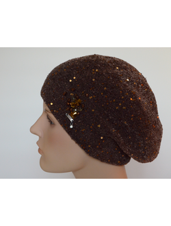 Коричневый берет вязаный Vizio Италия 6928 B с украшениями