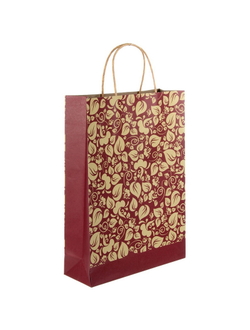 Пакет подарочный крафт Цветы на бордо 25x8.5x34.5см 24552