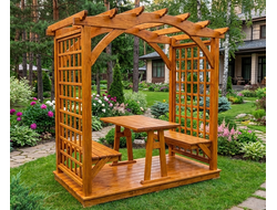 Деревянная беседка открытая в виде перголы