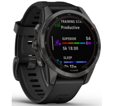 Умные часы Garmin Fenix 7s Sapphire Solar титановый серый DLC с черным ремешком