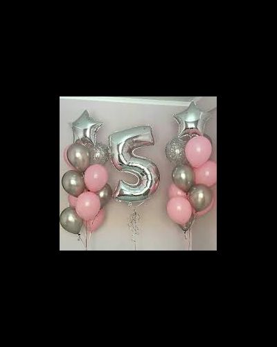 Два фонтана из шаров (1 звезда и 10 шариков) и цифра(цвет и цифра обговаривается индивидуально)