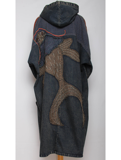 ПЛАТЬЕ БОХО джинсовое "Рыба"синее р.46-54