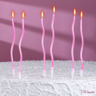 Свечи для торта витые &quot;Серпантин&quot; 6 шт, коктейльные, розовый блик