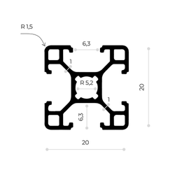 Конструкционный профиль 20х20L без покрытия (0.4 м) от 0.1 до 3 метров