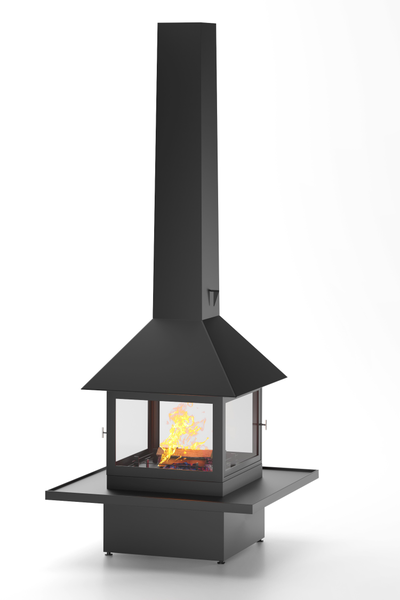 Островной камин со стеклянными дверцами CUBE