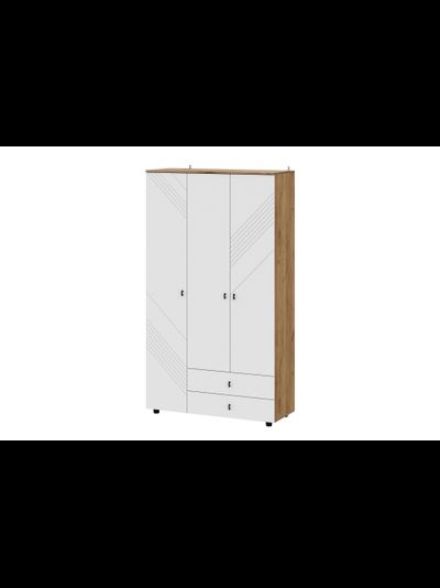 Байкал Шкаф трехстворчатый с ящиками SAFE Дуб Золотой/Белый матовый