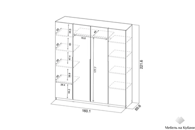 ШК 5 1600 шкаф четырехстворчатый распашной с антресолью Графит