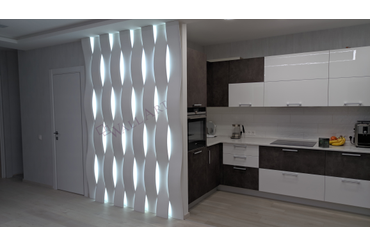 Смонтированная световая 3d панель "LightWave". г.Москва. Монтаж наш. Использована подсветка с холодным светом (6500к). Раскладка панелей стандартная - "Checkmate".