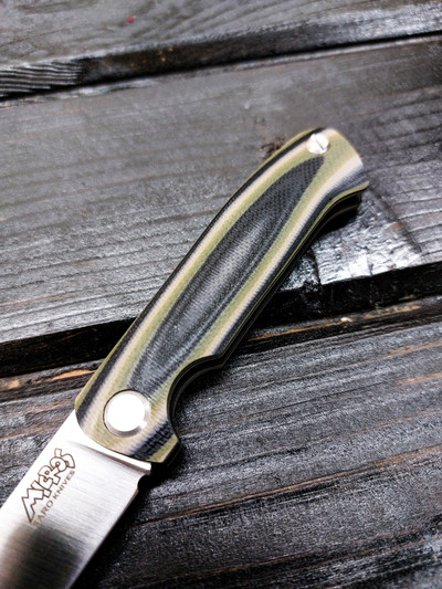 Фрикционный складной нож Микрос сталь AUS10, рукоять G10, цвет тайга