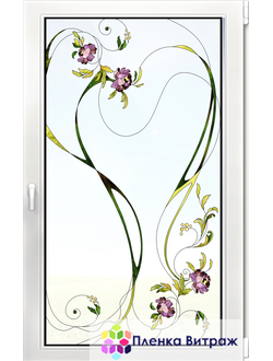 Витражная пленка, витражная пленка самоклеющаяся под заказ,пленочный витраж с цветочным рисунком