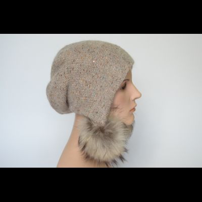 Шапка ушанка 1010 PP 66 с помпонами бежевая